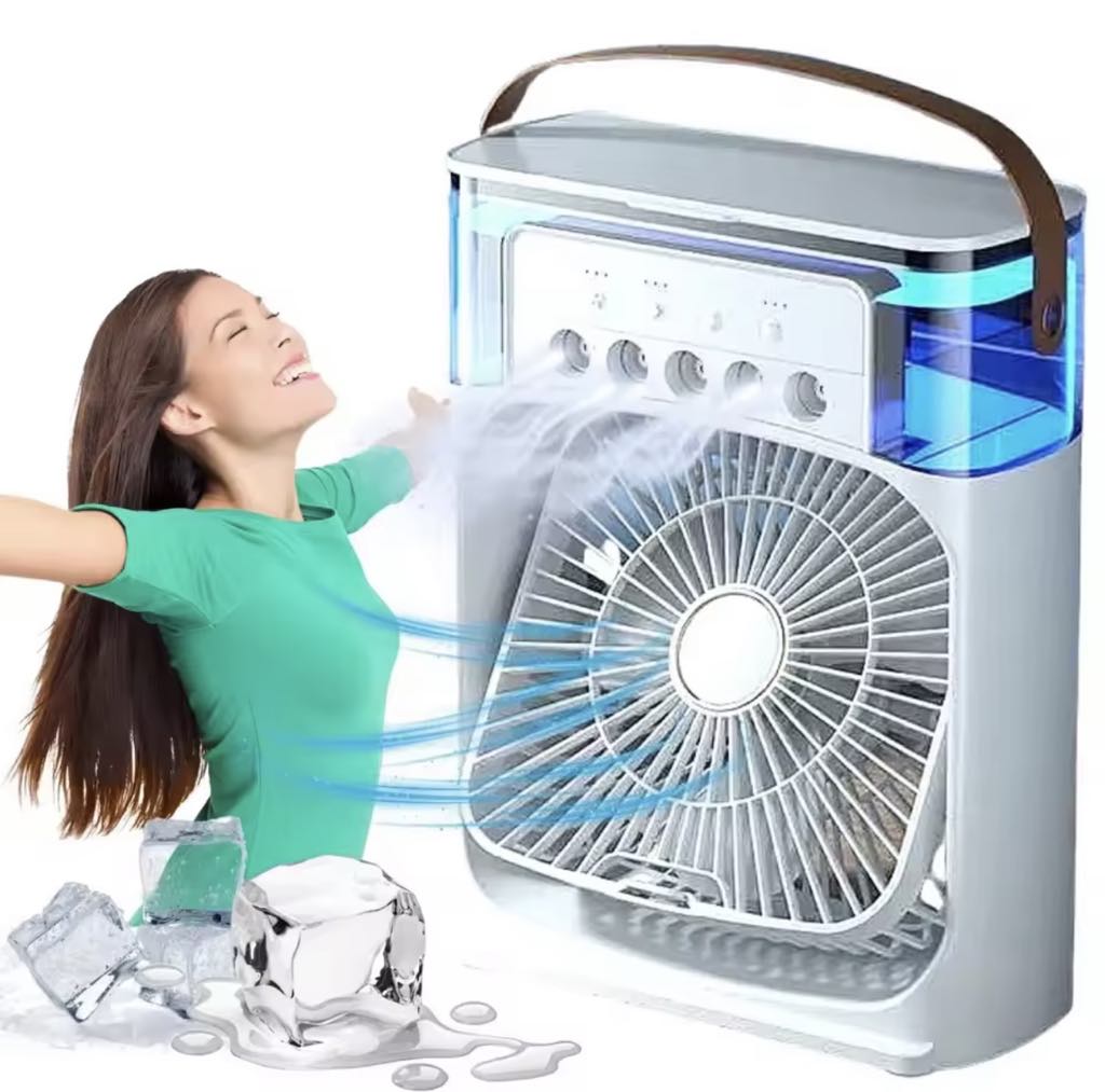 Climatiseur portable avec 3 vitesses de vent et 3 modes de pulvérisation avec veilleuse LED 7 couleurs