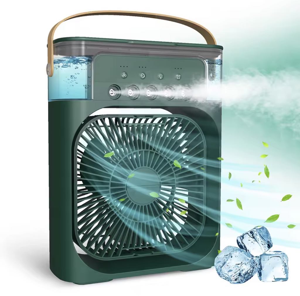 Climatiseur portable avec 3 vitesses de vent et 3 modes de pulvérisation avec veilleuse LED 7 couleurs