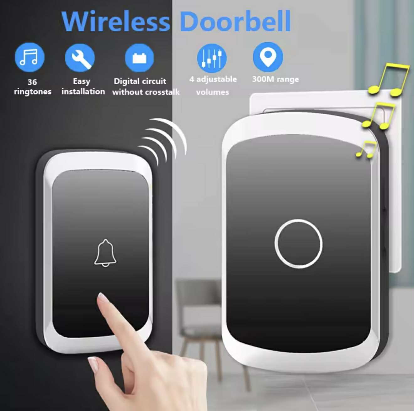 Sonnette de porte sans fil avec bouton tactile