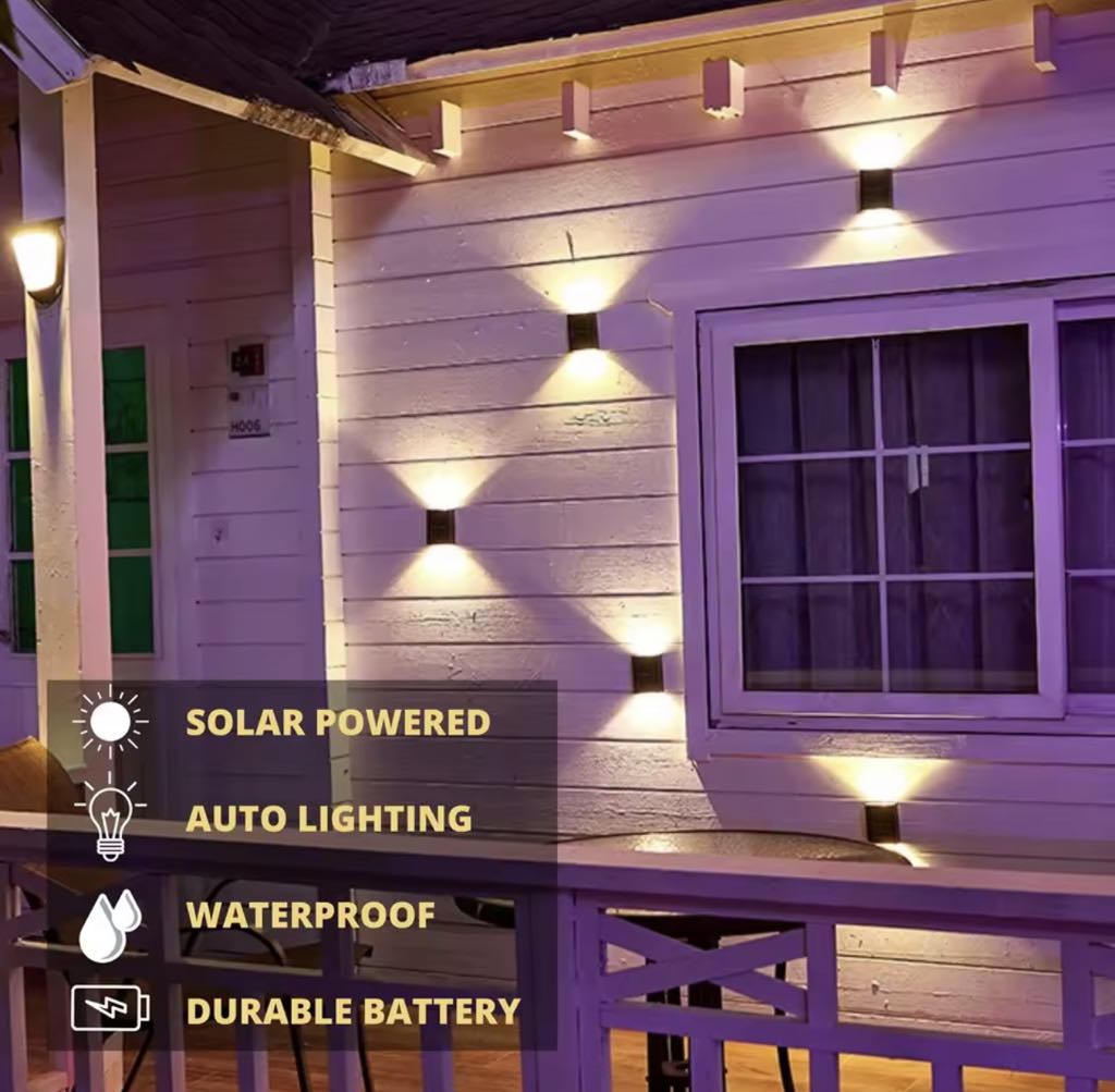Applique Murale Solaire LED Extérieure 12 LED, Éclairage Haut & Bas