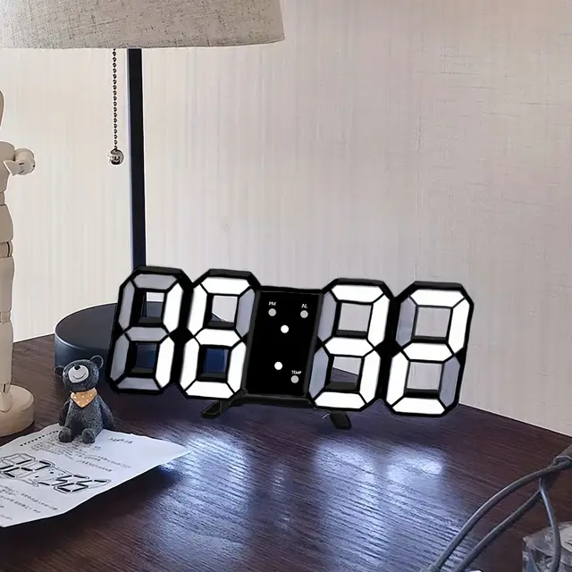 Horloge Digital Led 3D Affichage 24/12 Heures Et Alarme Snooze Et Température