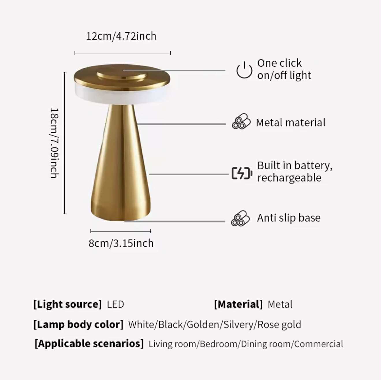 Lampe De Table Portables Sans Fil Rechargeable Avec Tactile