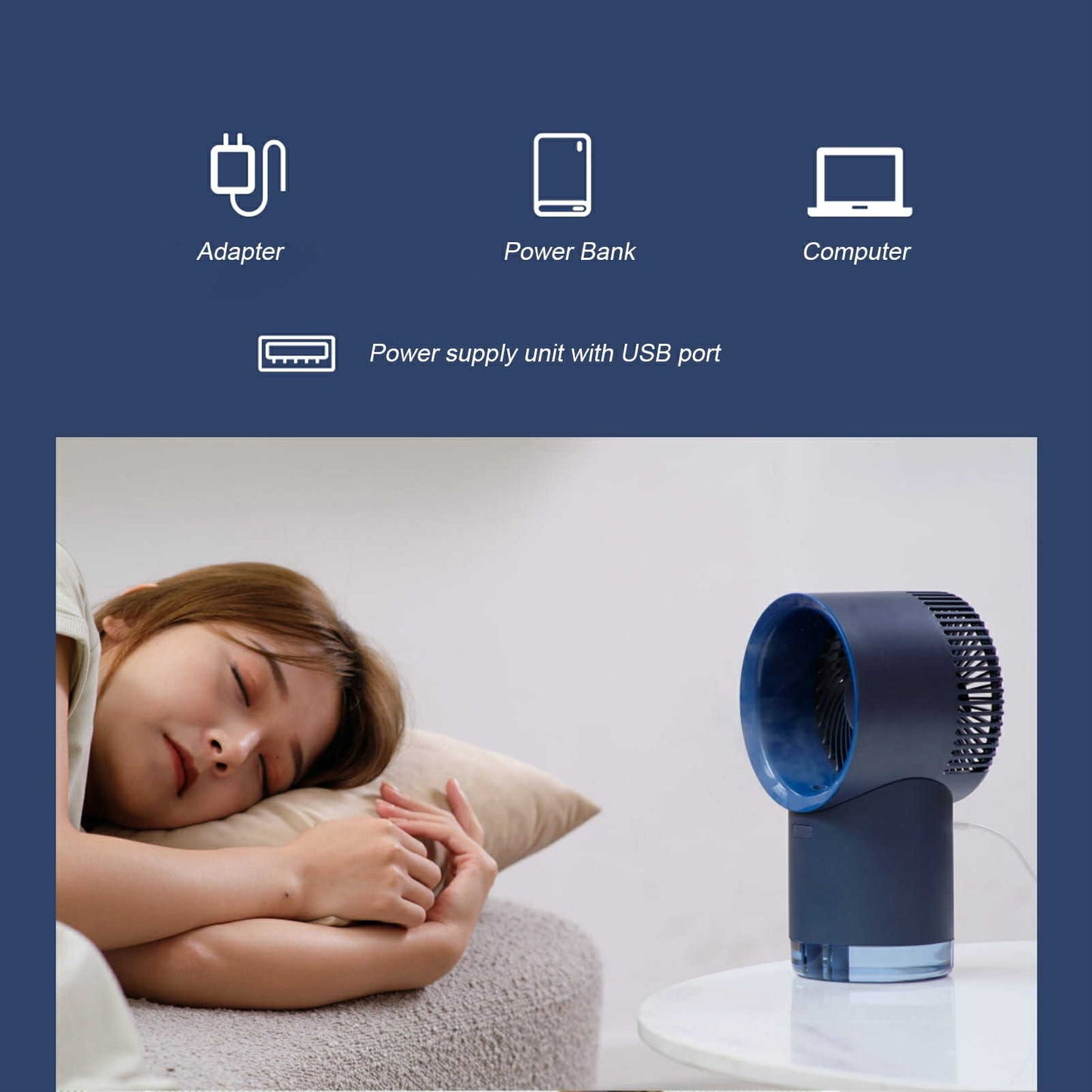 Ventilateur Refroidisseur d'Air Rechargeable avec Diffusseur et LED RGB