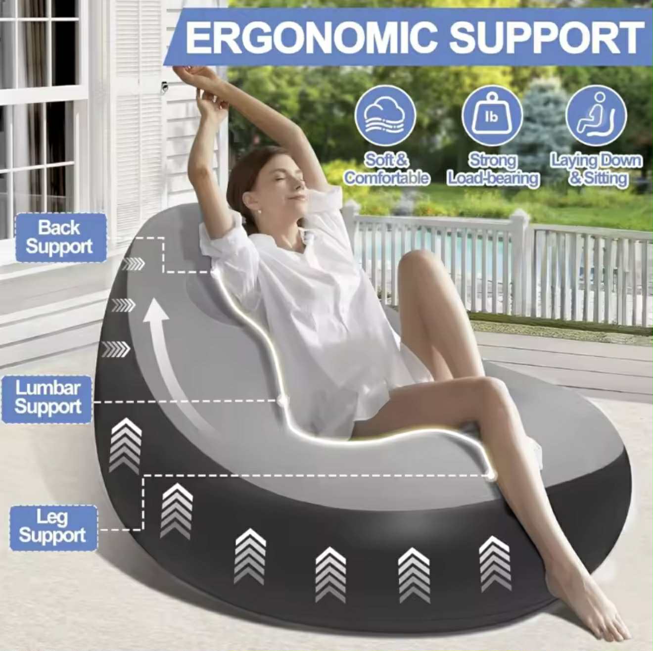 Chaise Longue Gonflable avec Pouf
