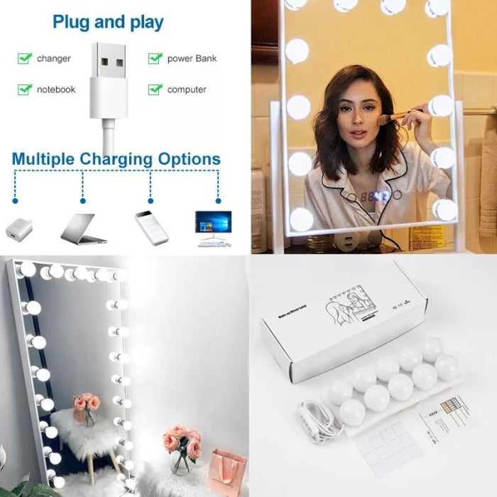 Kit D'éclairage De Miroir 10 Ampoulées LED Avec Ventouse