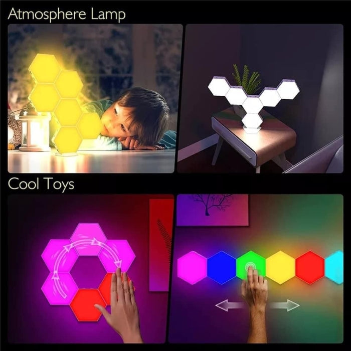 Panneau De 6 LED Mural Intelligent Lumières Hexagonales Contrôle Tactile Et Avec Télécommande 16 Couleurs