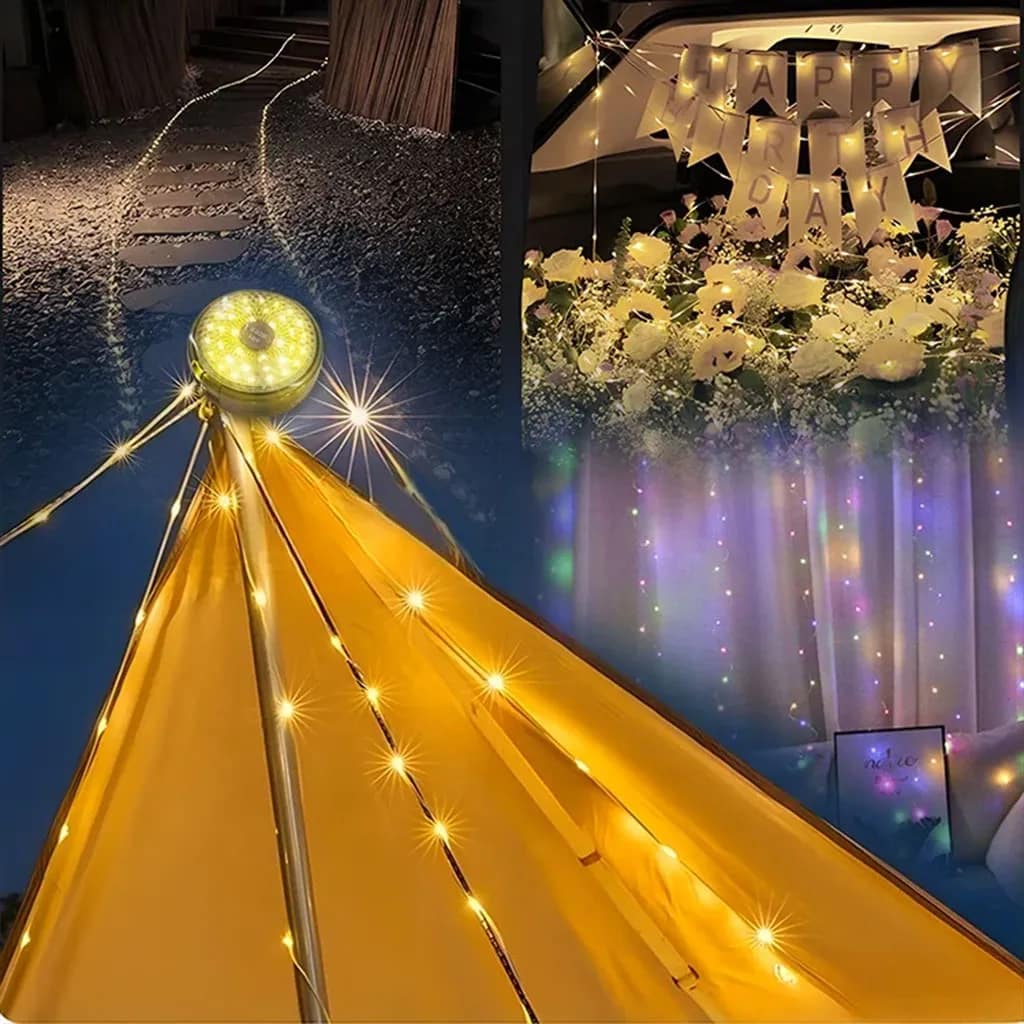 Guirlande lumineuse LED & lampe d'extérieur portable 2 en 1 avec 8 modes d'éclairage