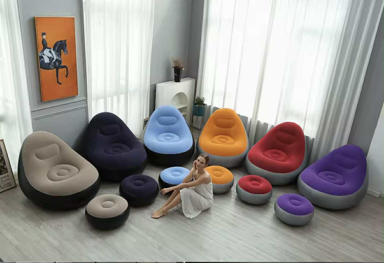 Chaise Longue Gonflable avec Pouf