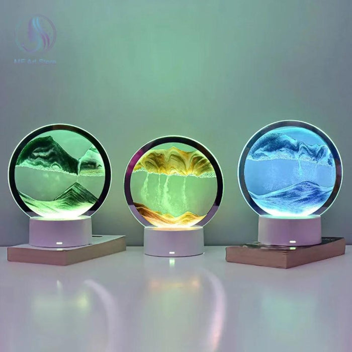 Art De Sable 3D Mobile En Verre Circulaire Avec Led RGB