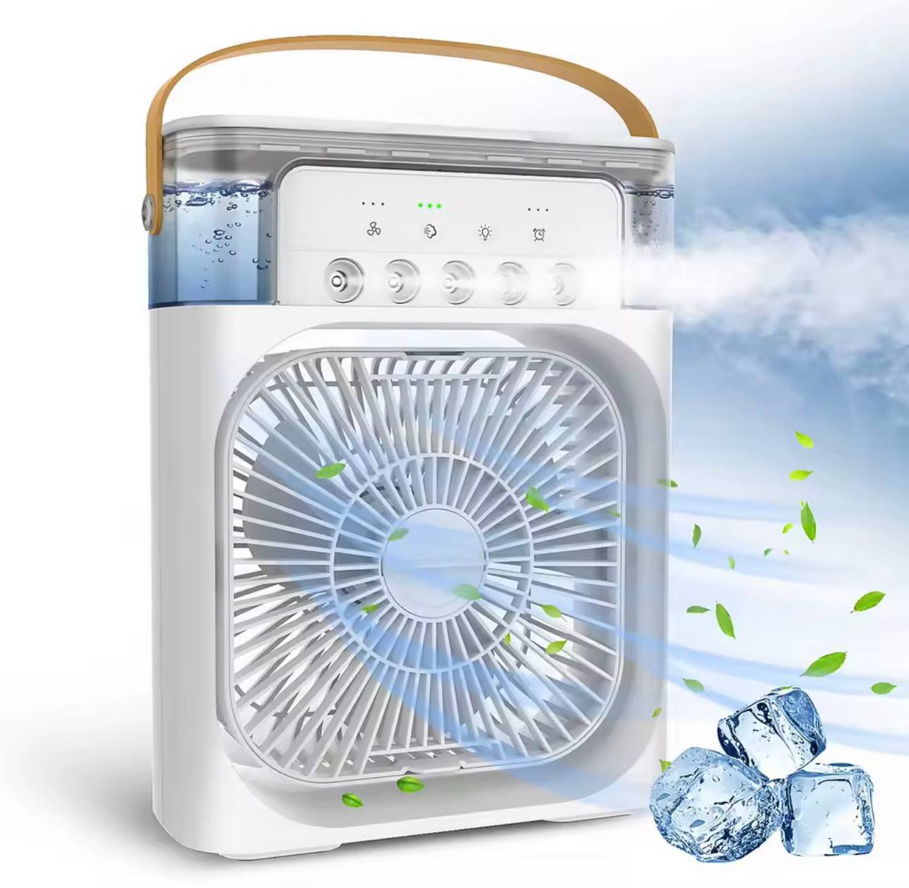 Climatiseur portable avec 3 vitesses de vent et 3 modes de pulvérisation avec veilleuse LED 7 couleurs