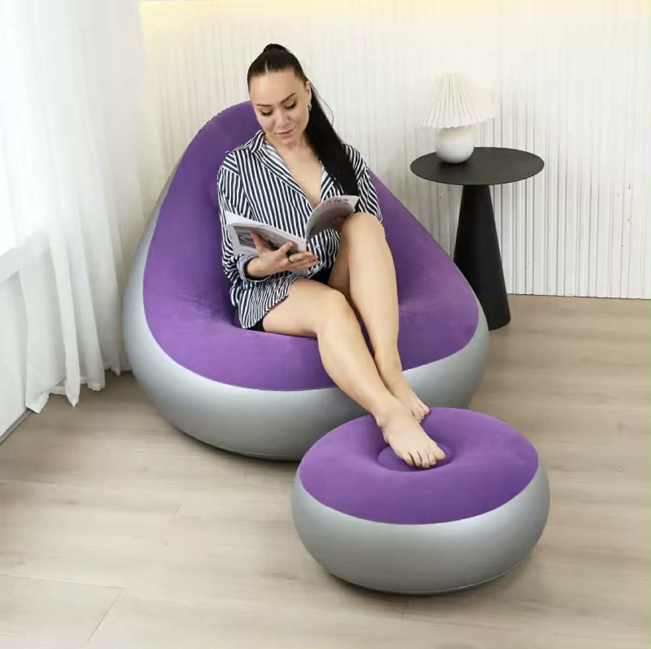 Chaise Longue Gonflable avec Pouf