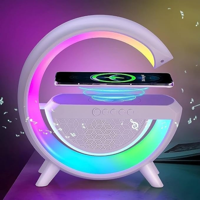 Support De Chargeur Sans Fil Rapide Multifonctions 3 En 1 Lampe LED Et Haut-Parleur Bluetooth