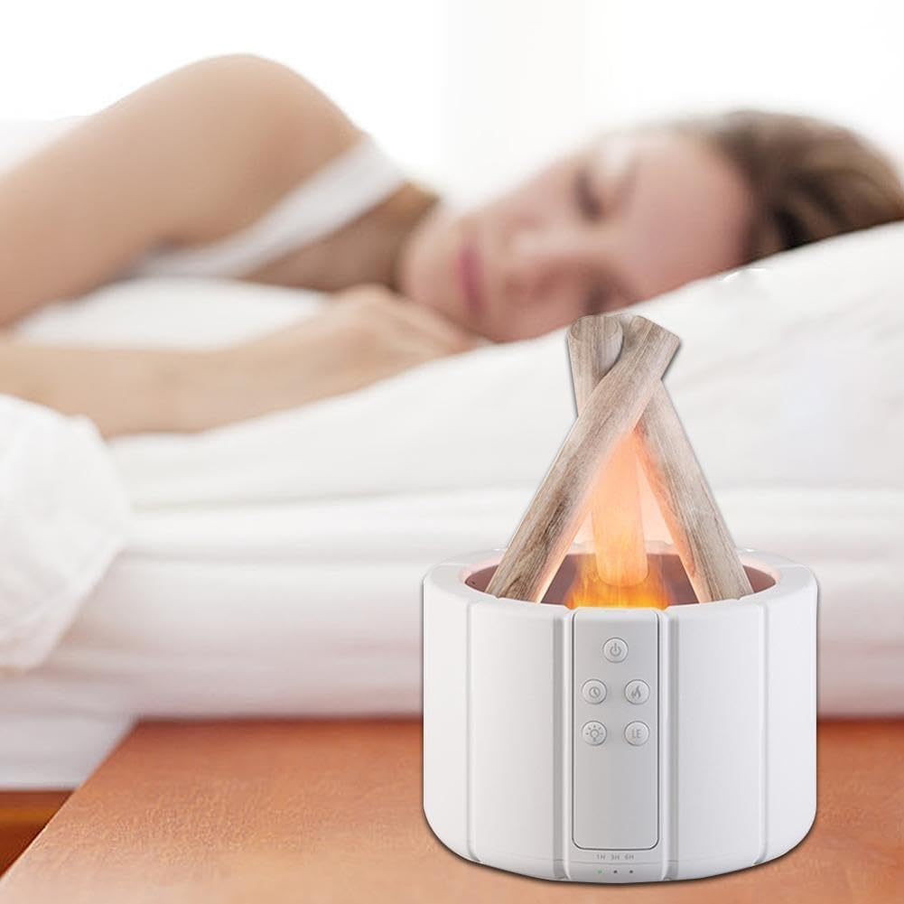 Diffuseur D'arômes Blanc Effet Flamme Motif Bois