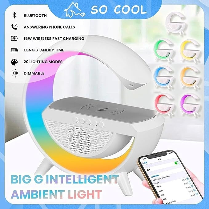 Support De Chargeur Sans Fil Rapide Multifonctions 3 En 1 Lampe LED Et Haut-Parleur Bluetooth