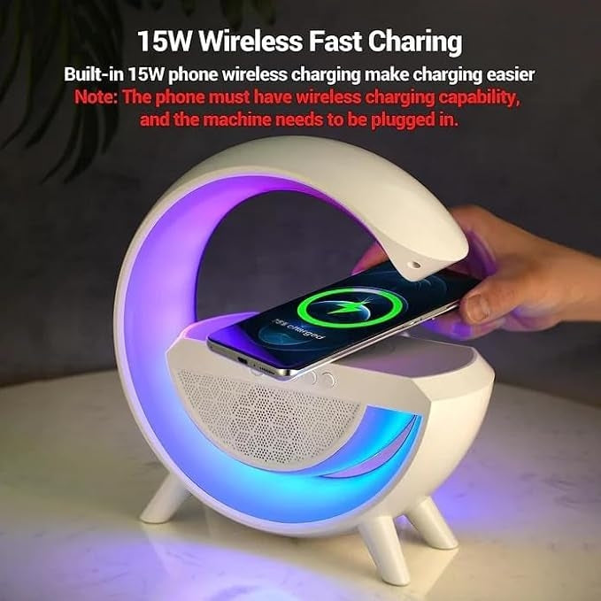 Support De Chargeur Sans Fil Rapide Multifonctions 3 En 1 Lampe LED Et Haut-Parleur Bluetooth