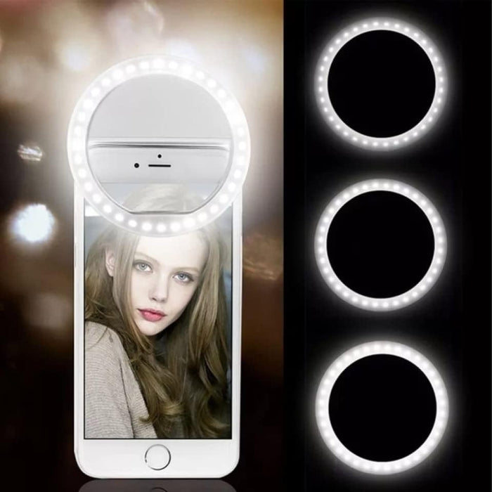 Anneau Lumineux Rechargeable pour Selfie 28 LED Avec 3 Niveaux de Luminosité Réglable