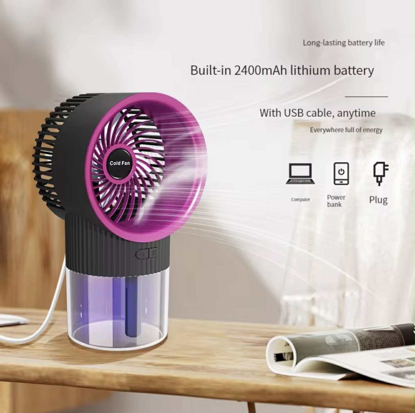 Ventilateur Portable Rechargeable avec Diffusseur et LED RGB