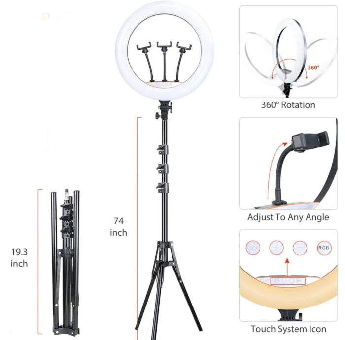 Ring Light Avec Trois Support Téléphones 3 Couleurs Et 10 Modes