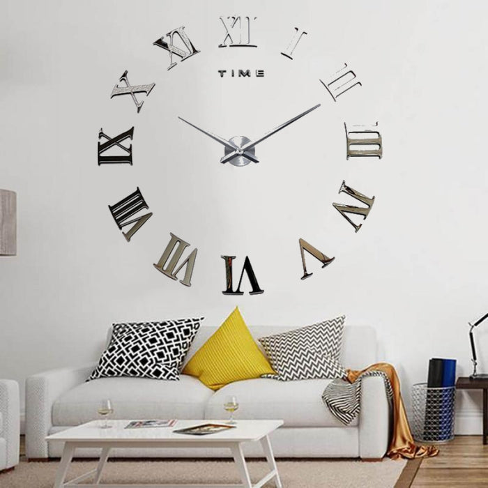 DIY CLIQCK Montre Murale Argent 3D Chiffres Romains 60 Cm
