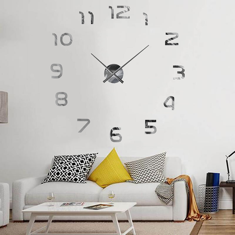 Montre Murale Argent 3D Autocollant Chiffres Normaux 60 Cm