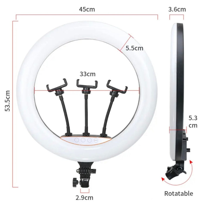 Ring Light Avec Trois Support Téléphones 3 Couleurs Et 10 Modes