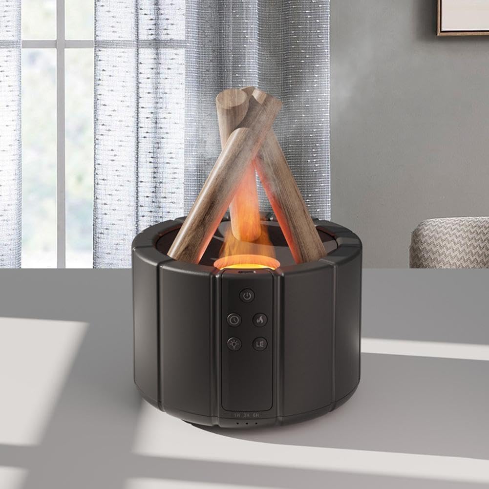 Diffuseur D'arômes Blanc Effet Flamme Motif Bois