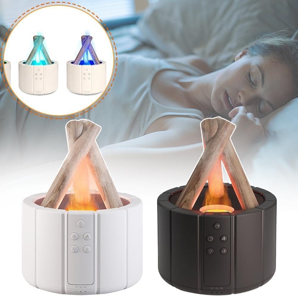Diffuseur D'arômes Blanc Effet Flamme Motif Bois