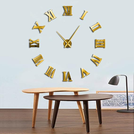 DIY CLIQCK Montre Murale Doré 3D Chiffres Romains 60 Cm