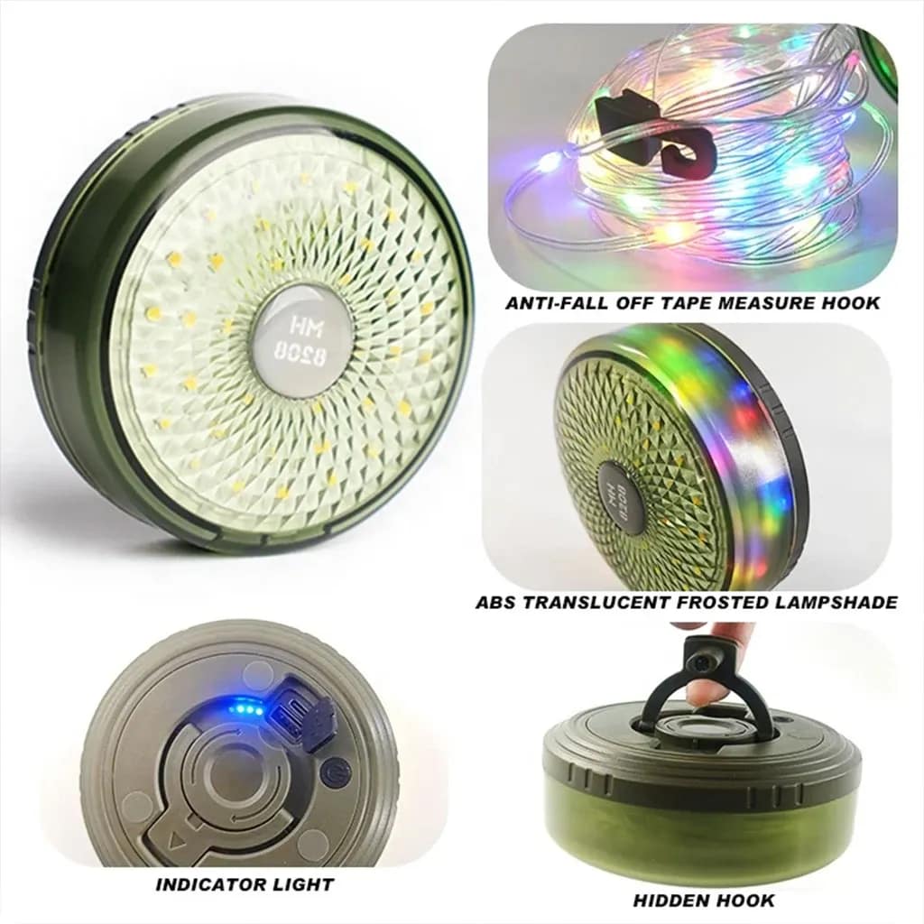 Guirlande lumineuse LED & lampe d'extérieur portable 2 en 1 avec 8 modes d'éclairage