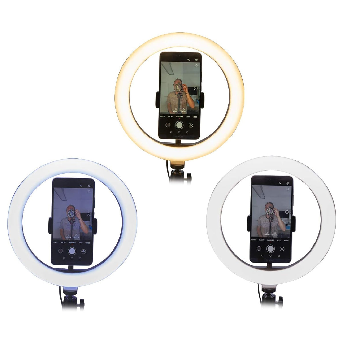 Ring Light Avec Support Téléphone De 3 Couleurs Et 10 Modes 25 Cm