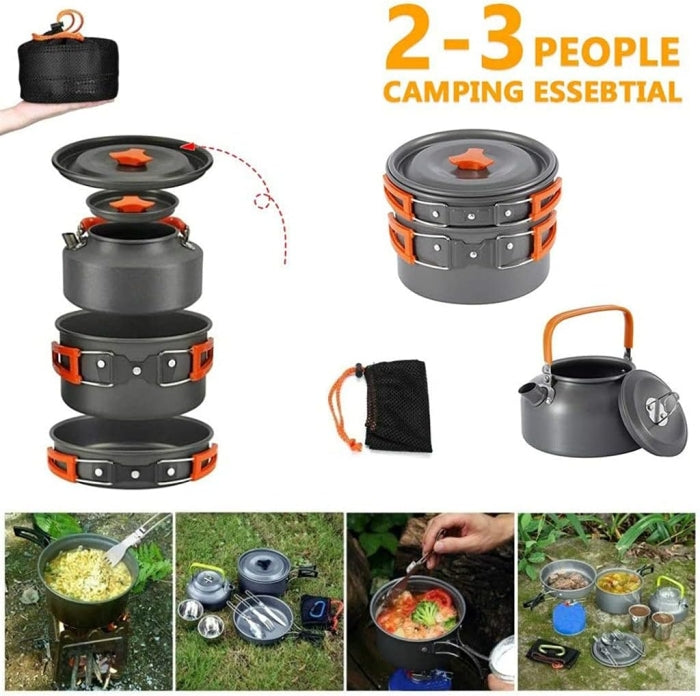 Ensemble D'Ustensiles De Cuisine De Camping En Acier Inoxydable