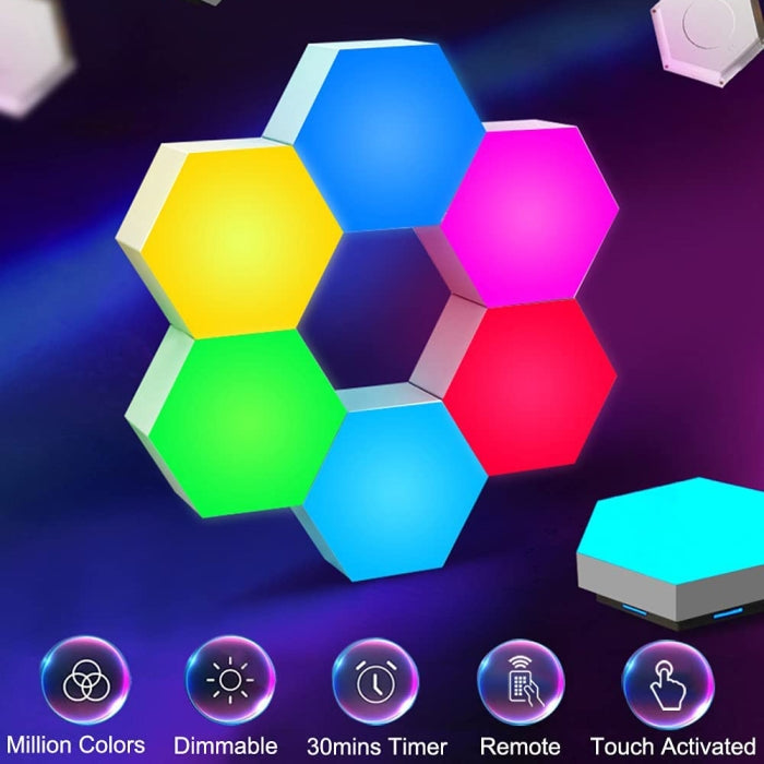 Panneau De 6 LED Mural Intelligent Lumières Hexagonales Contrôle Tactile Et Avec Télécommande 16 Couleurs