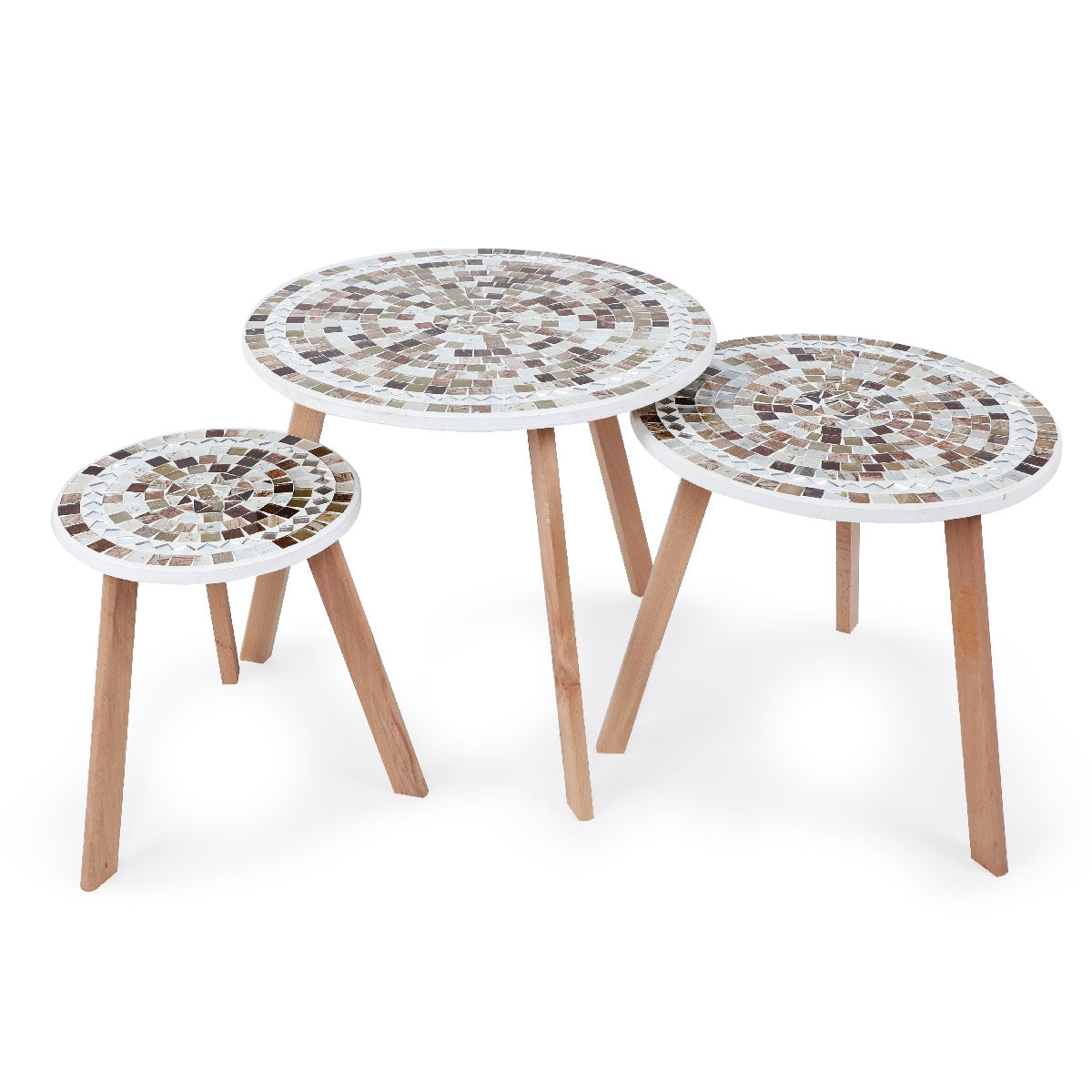 Série de 3 Tables Basses en Bois effet mosaïque Motif 4