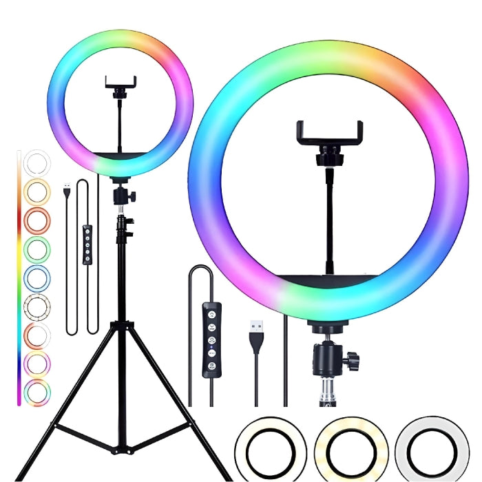 Ring Light RGB Avec Support Téléphone De Diamètre 33 Cm Trépied 2 M
