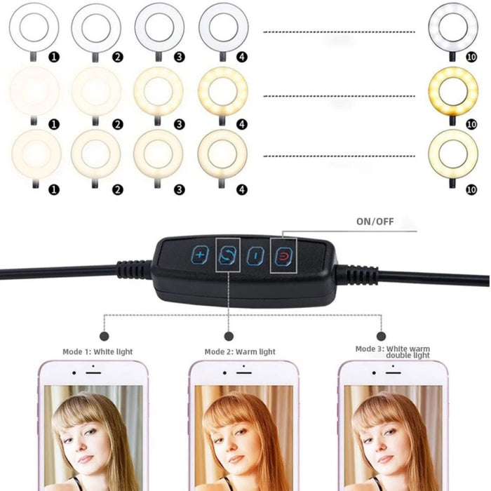 Ring Light Avec Pince À Table Avec Diamètre De 16 Cm Et 3 Modes