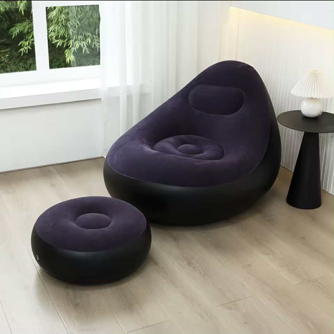 Chaise Longue Gonflable avec Pouf