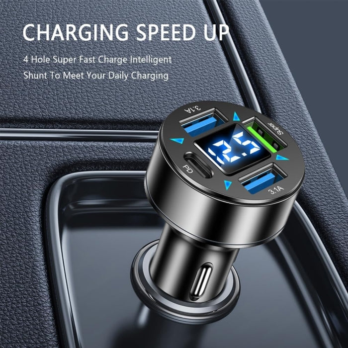 Adaptateur De Charge Multifonctionnel 3.A Pour Voiture Avec Afficheur Numérique LED