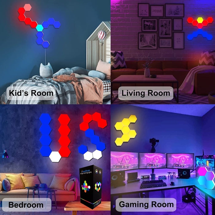 Panneau De 6 LED Mural Intelligent Lumières Hexagonales Contrôle Tactile Et Avec Télécommande 16 Couleurs