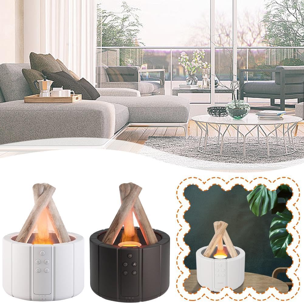 Diffuseur D'arômes Blanc Effet Flamme Motif Bois