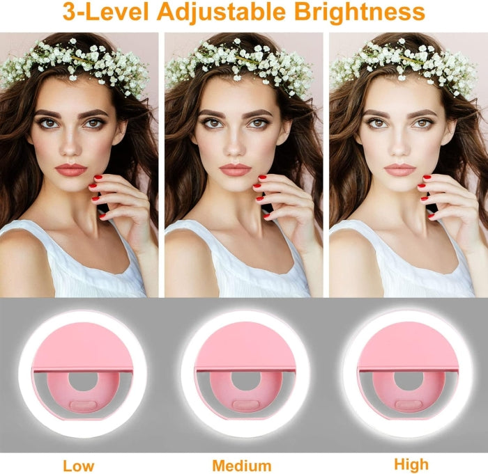 Anneau Lumineux Rechargeable pour Selfie 28 LED Avec 3 Niveaux de Luminosité Réglable