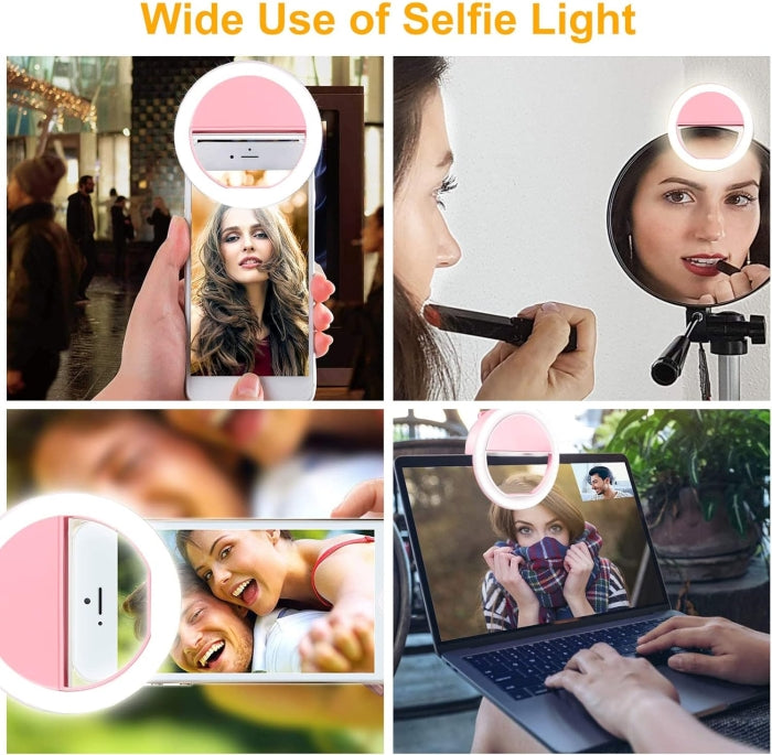 Anneau Lumineux Rechargeable pour Selfie 28 LED Avec 3 Niveaux de Luminosité Réglable