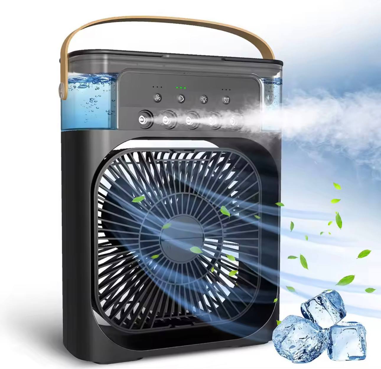 Climatiseur portable avec 3 vitesses de vent et 3 modes de pulvérisation avec veilleuse LED 7 couleurs