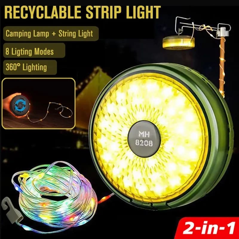 Guirlande lumineuse LED & lampe d'extérieur portable 2 en 1 avec 8 modes d'éclairage