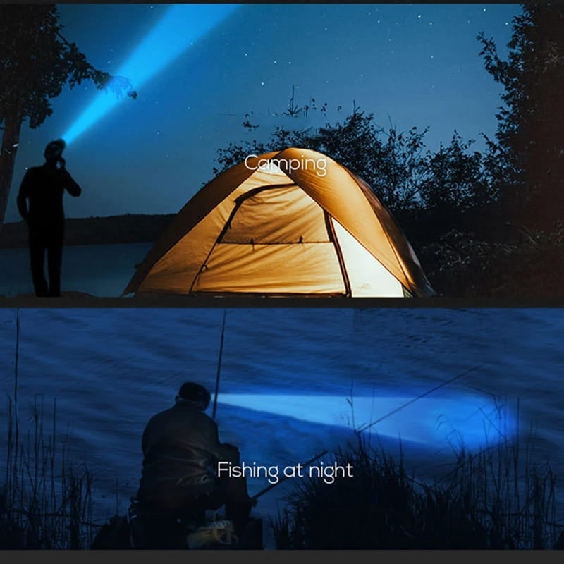 Lampe Frontale LED Rechargeable 5 Têtes 5W Étanche Avec Bandeau Bleu