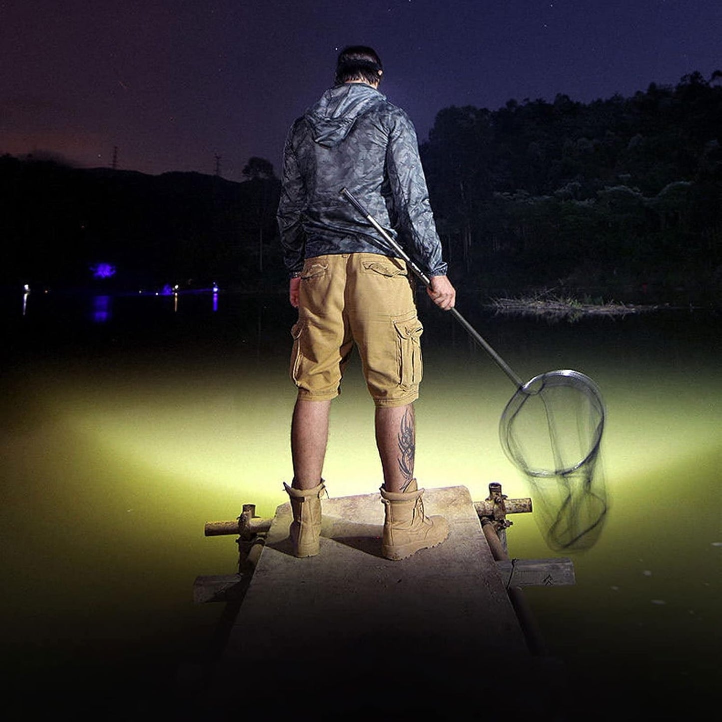 Lampe Frontale LED Rechargeable 5 Têtes 5W Étanche Avec Bandeau Bleu