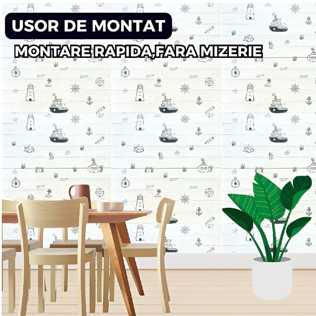 Pack De 10 Panneaux Muraux Adhésifs Anti-Humidité 3D 77*70 Cm Motif Marin