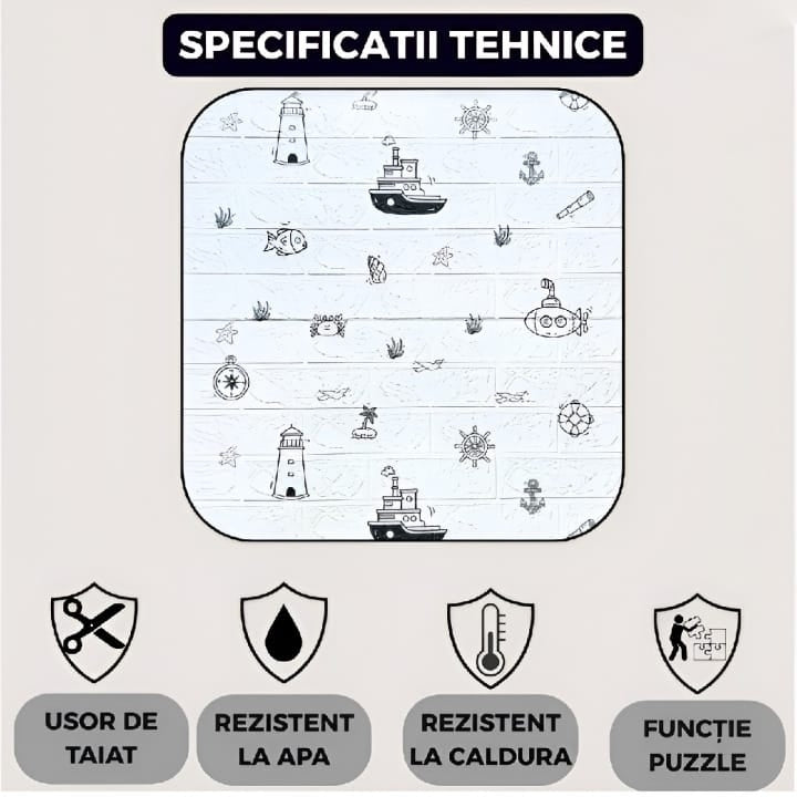 Pack De 10 Panneaux Muraux Adhésifs Anti-Humidité 3D 77*70 Cm Motif Marin