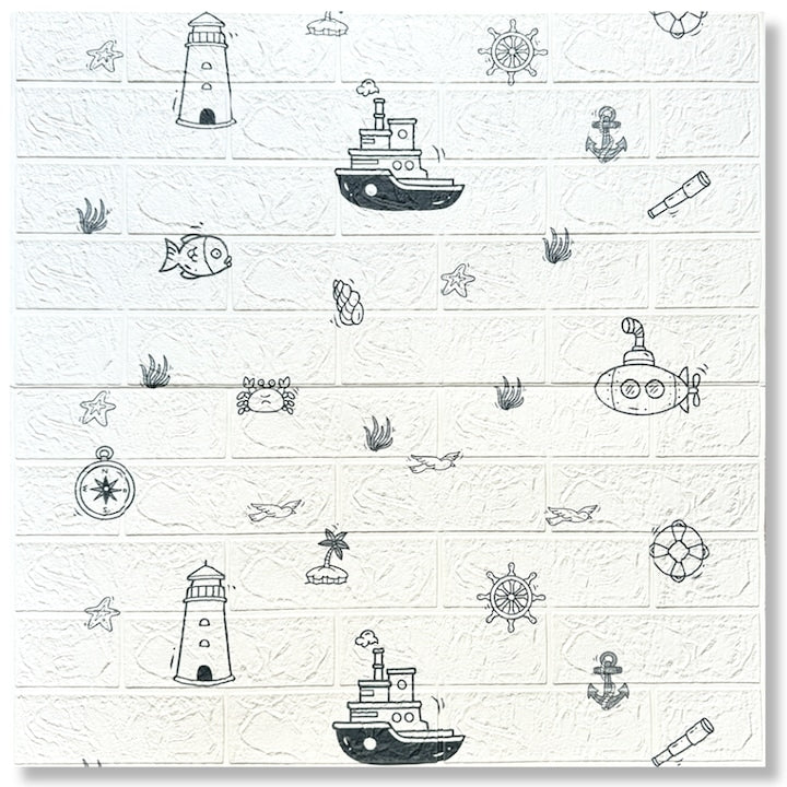 Pack De 10 Panneaux Muraux Adhésifs Anti-Humidité 3D 77*70 Cm Motif Marin