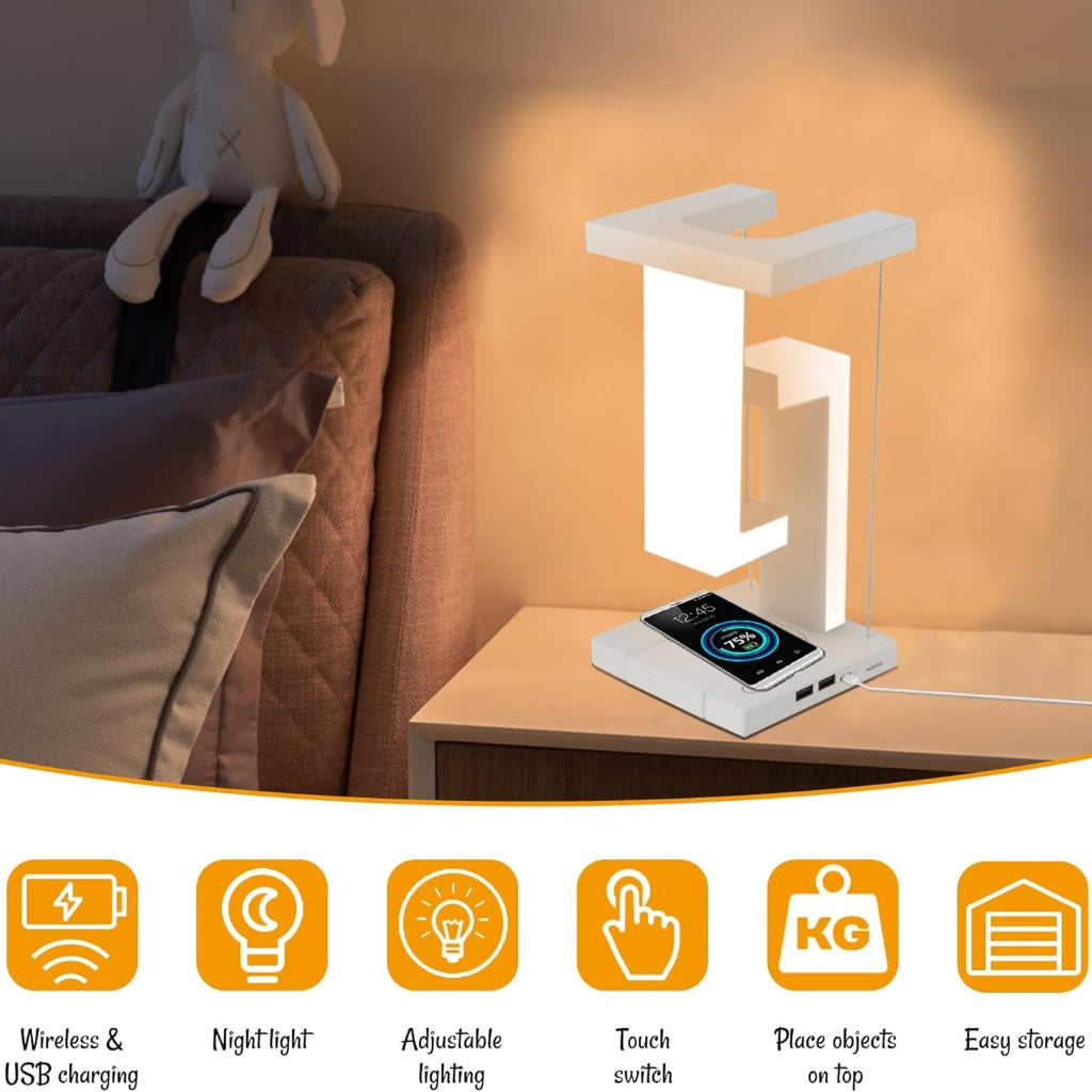Lampe LED Suspendue En Blanc Avec Chargeur Sans Fil
