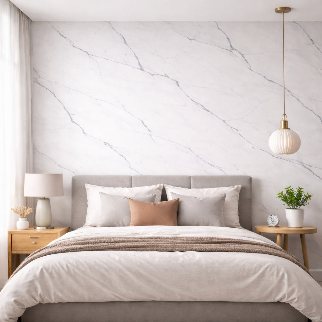 Rouleau Panneau Mural Autocollant Effet Marbre Blanc 60 cm x 2,80 m – Épaisseur 3 mm